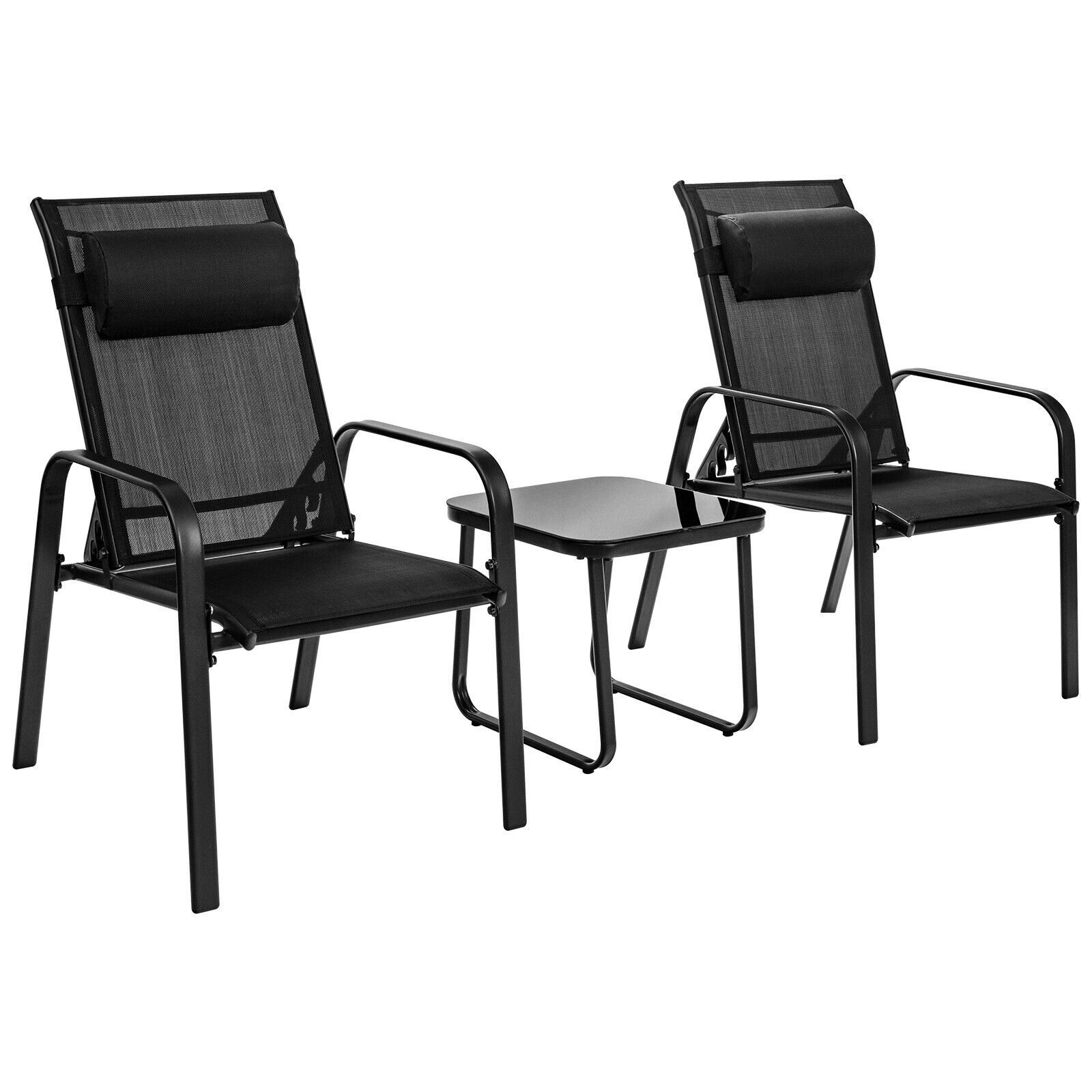 3 Pieces Patio Bistro Set with Coffee Table and 2 Stackable Chairs